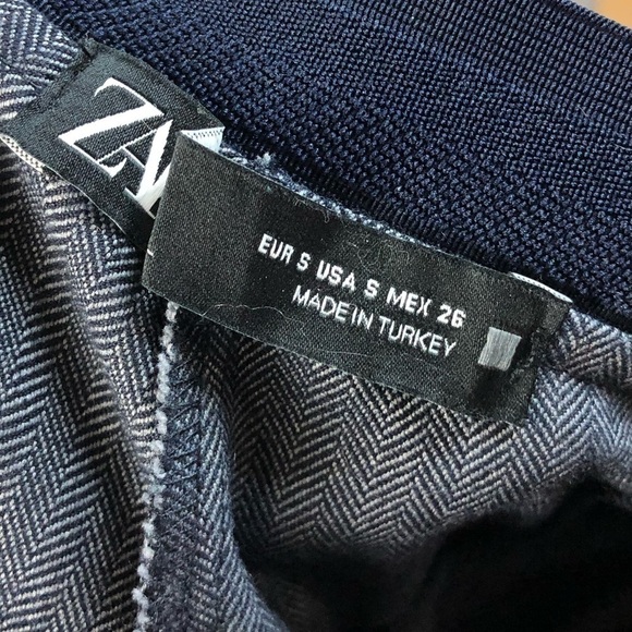 Zara Navy Blue Herringbone Straight Leg Dress Pants S - Picture 4 of 4